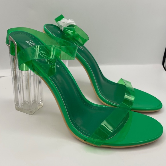 CAPE ROBBIN Maria-2 green transparent peep toe clear block heel sandals - Picture 3 of 12